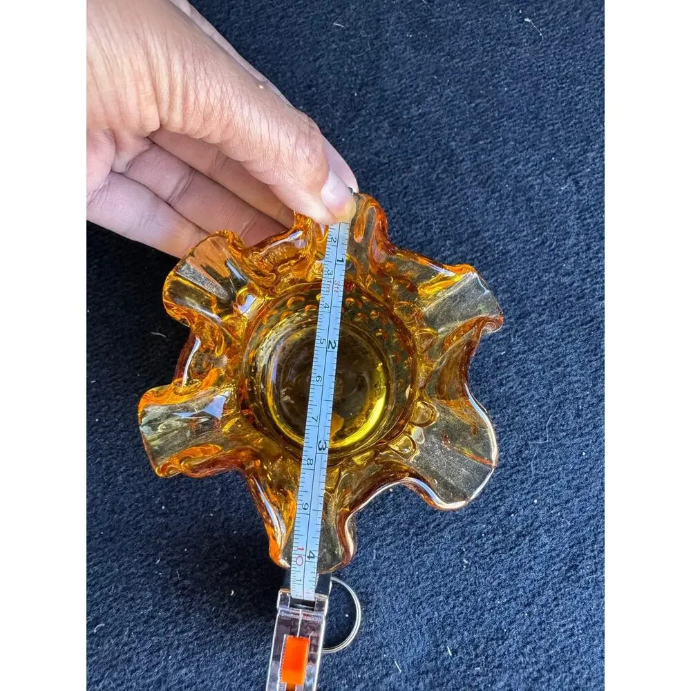 Fenton Art Glass Colonial Amber Hobnail mini vase double crimped ruffled rim 70s